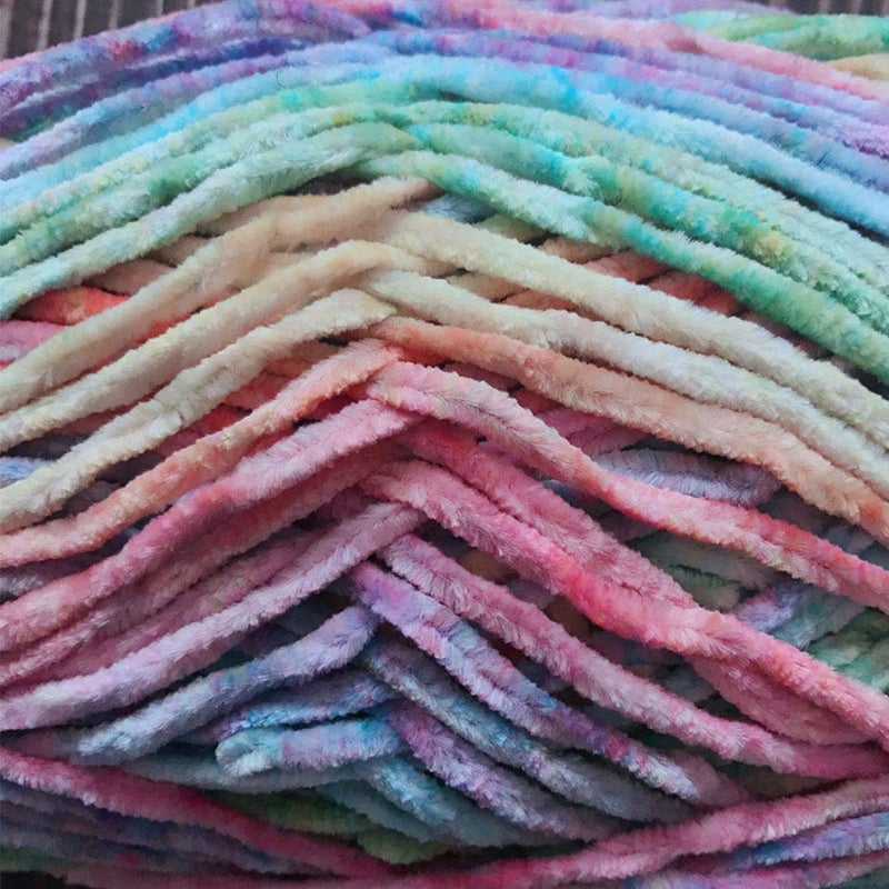 Clisil 300gram 196yardx3 Gradient Velvet Yarn Crochet Knitting Dyed Rainbow Velvet Headband Hat Scarf Sweater Pillow Blanket Wrap DIY Soft Luxury Velvet Chenille Yarn Craft Yarn - Image 3